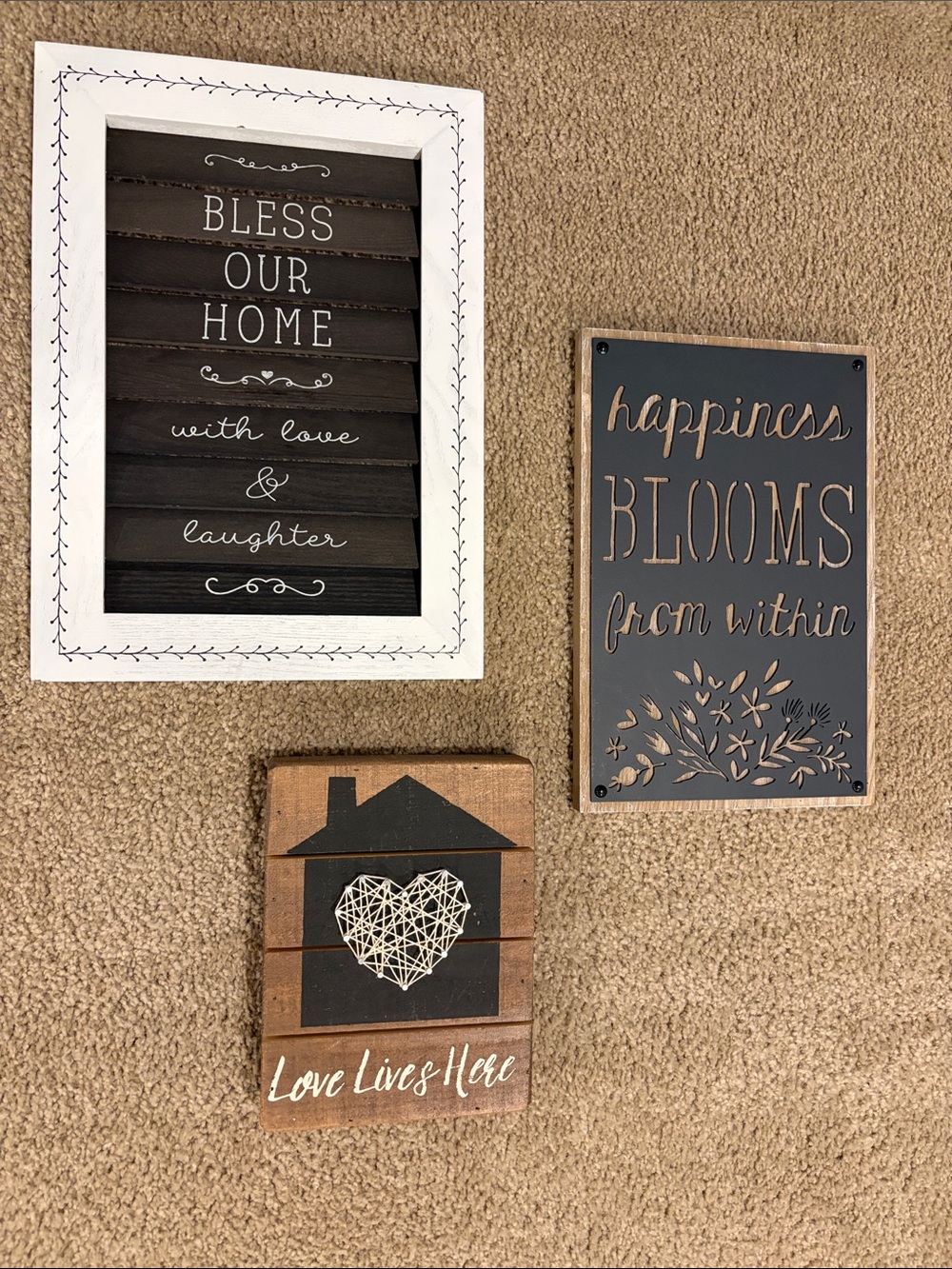 Rustic Wall Art Set - Bless Our Home, Happiness Blooms, Love Lives Here